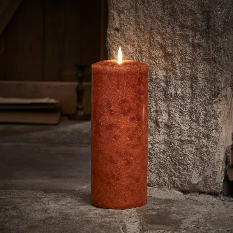 TruGlow® LED Kerze Echtwachs orange breit 25cm mit Fernbedienung