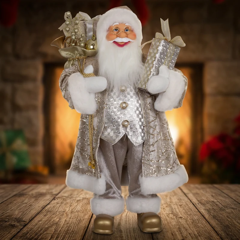 Weihnachtsmann 60cm Santa stehend mit Langem Mantel und Geschenken