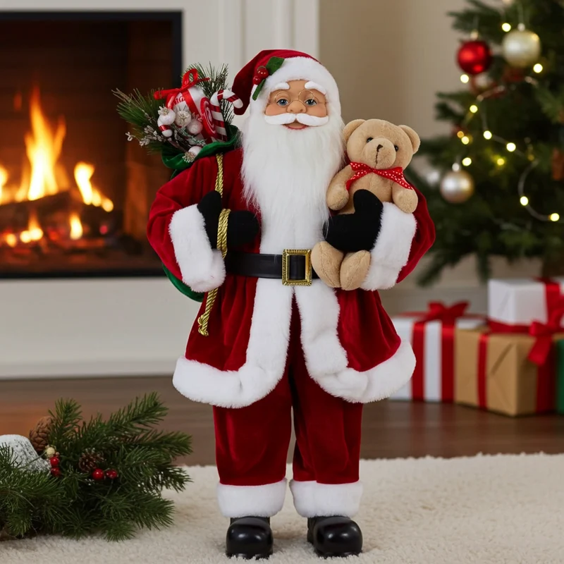 Weihnachtsmann Dekofigur 60 cm – Stehender Nikolaus mit Geschenkesack