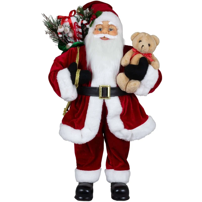Weihnachtsmann Dekofigur 60 cm – Stehender Nikolaus mit Geschenkesack