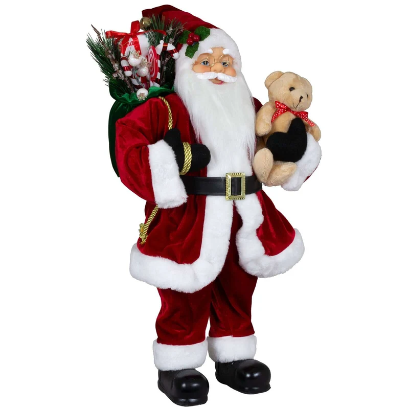 Weihnachtsmann Dekofigur 60 cm – Stehender Nikolaus mit Geschenkesack