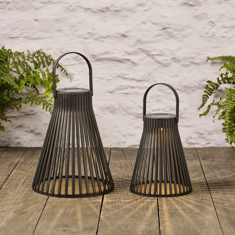 2er Set Solar Laternen Rattan schwarz