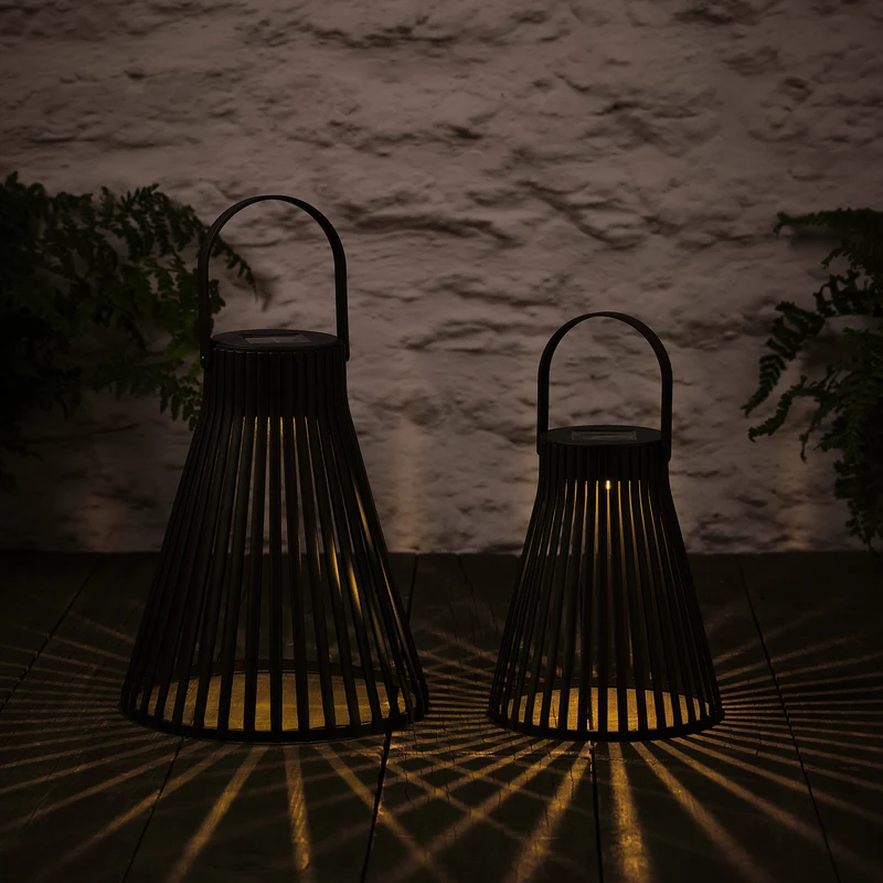 2er Set Solar Laternen Rattan schwarz