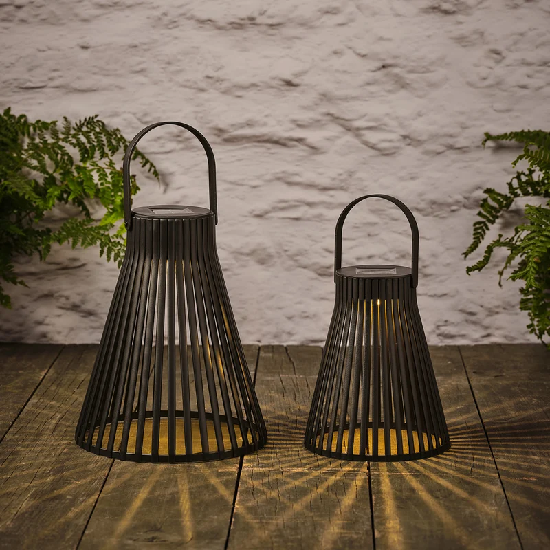 2er Set Solar Laternen Rattan schwarz