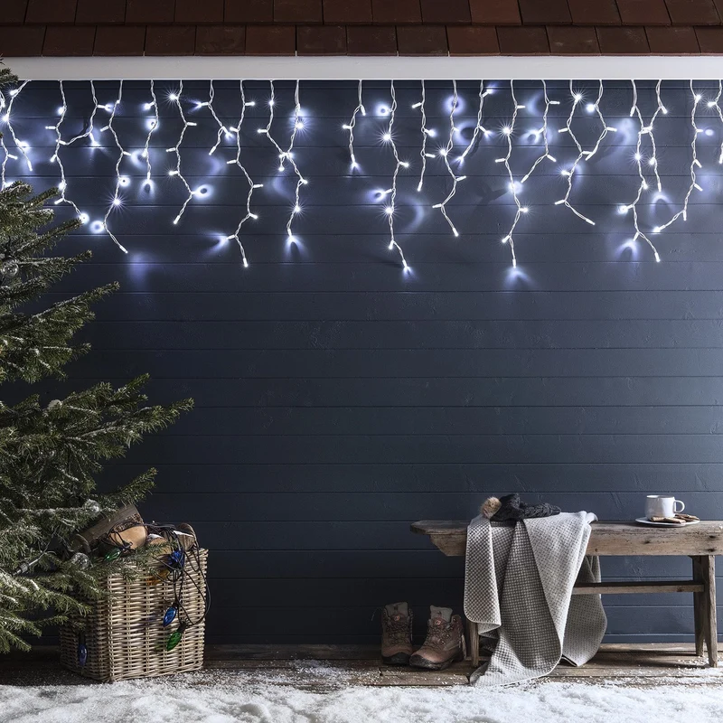 Pro Connect 20m 1000er LED Eiszapfen Lichterkette weiß koppelbar weißes Kabel IP67