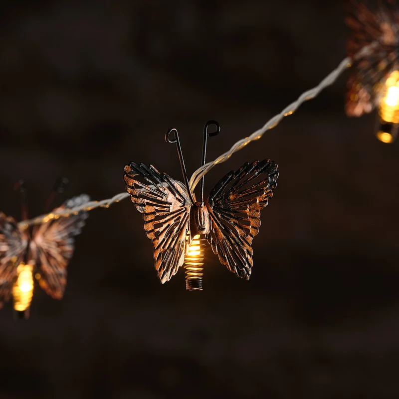 Solar-Lichterkette mit kupferfarbenen Schmetterlingen mit 10 warmweißen LEDs