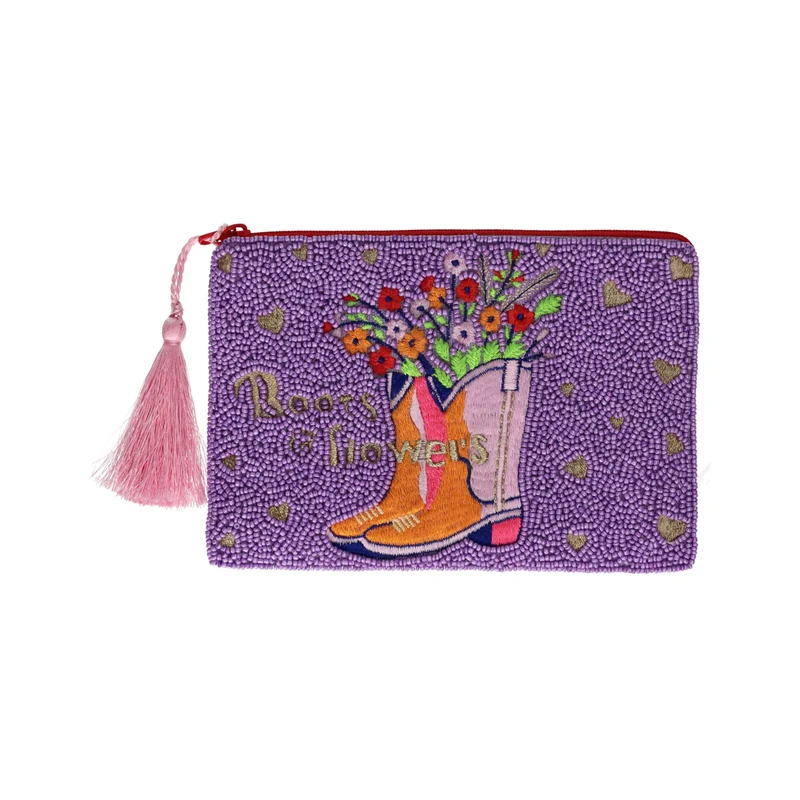 Kosmetiktasche ELODIE M Motiv: Boots and Flowers blau/rot