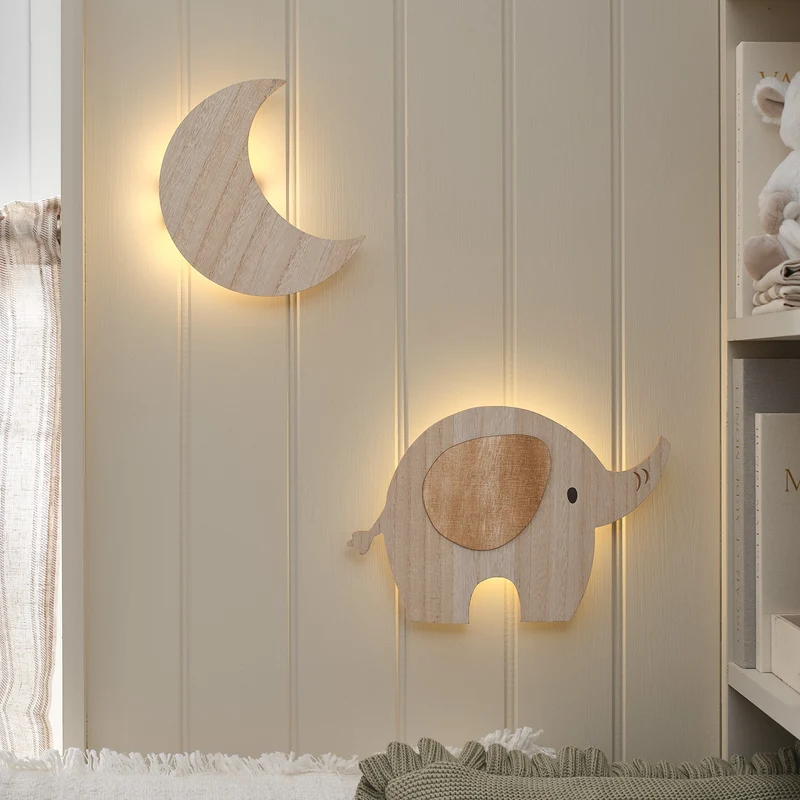 2er Set Wandlampen fürs Kinderzimmer Mond & Elefant
