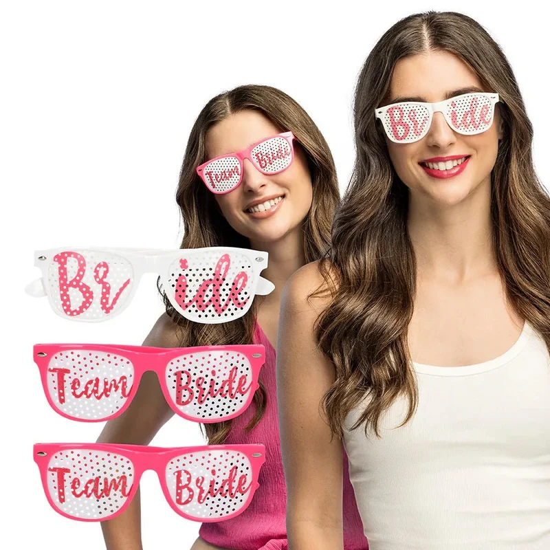Team Bride Brille Weiß Rosa 3er-Set