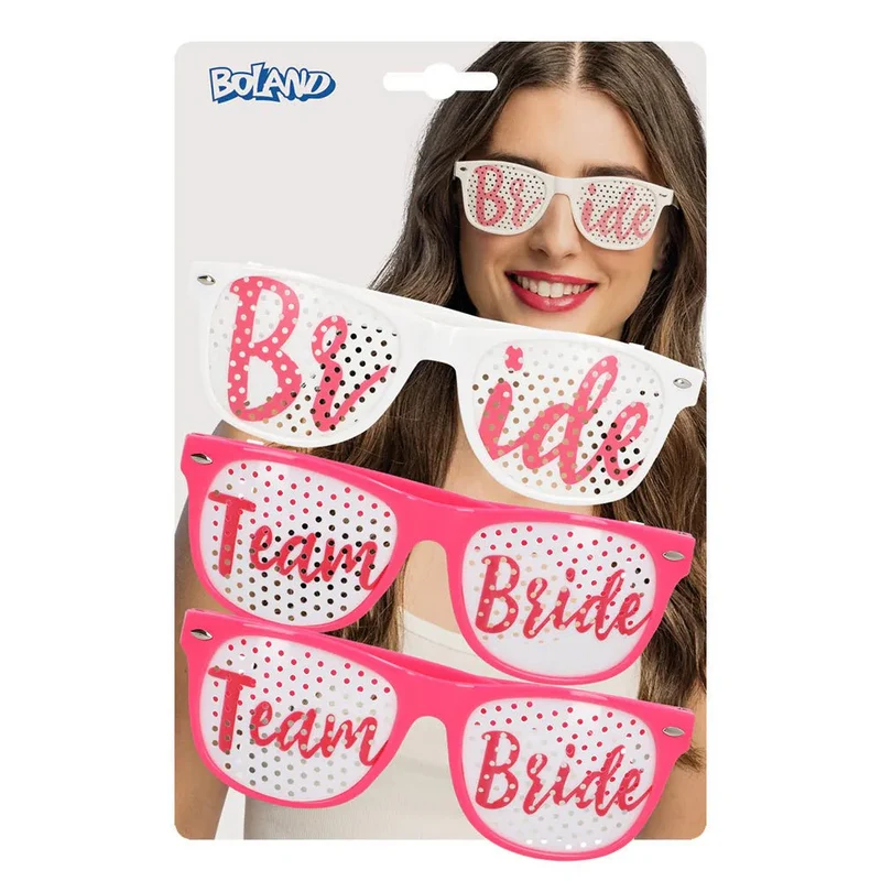 Team Bride Brille Weiß Rosa 3er-Set