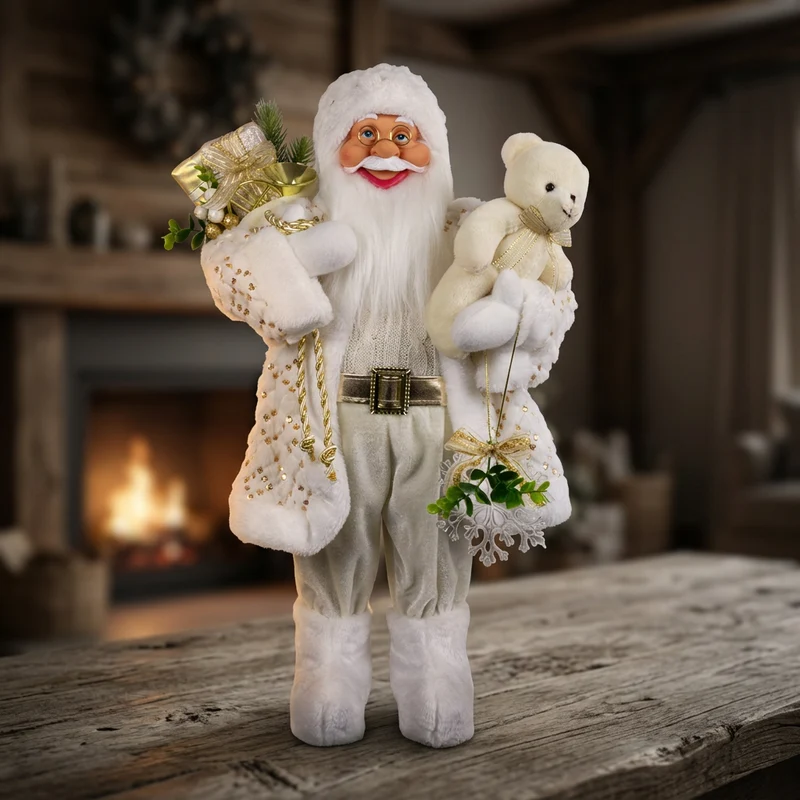 Weihnachtlicher Santa 60 cm mit weißem langem Mantel