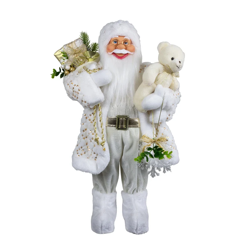 Weihnachtlicher Santa 60 cm mit weißem langem Mantel