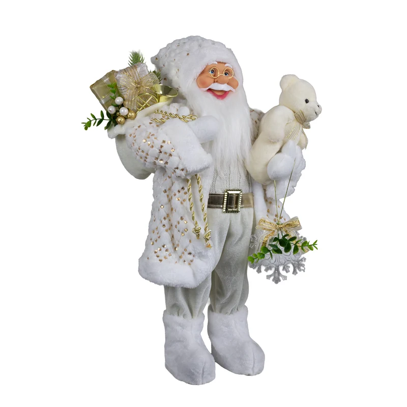 Weihnachtlicher Santa 60 cm mit weißem langem Mantel