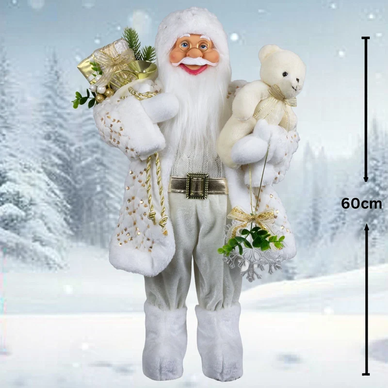 Weihnachtlicher Santa 60 cm mit weißem langem Mantel
