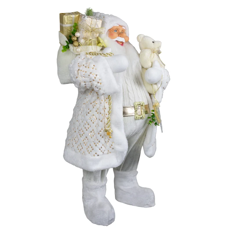 Weihnachtlicher Santa 80 cm mit weißem langem Mantel