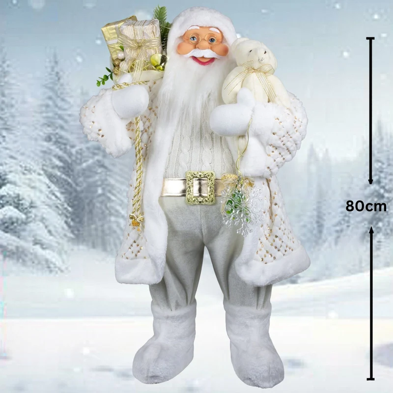 Weihnachtlicher Santa 80 cm mit weißem langem Mantel