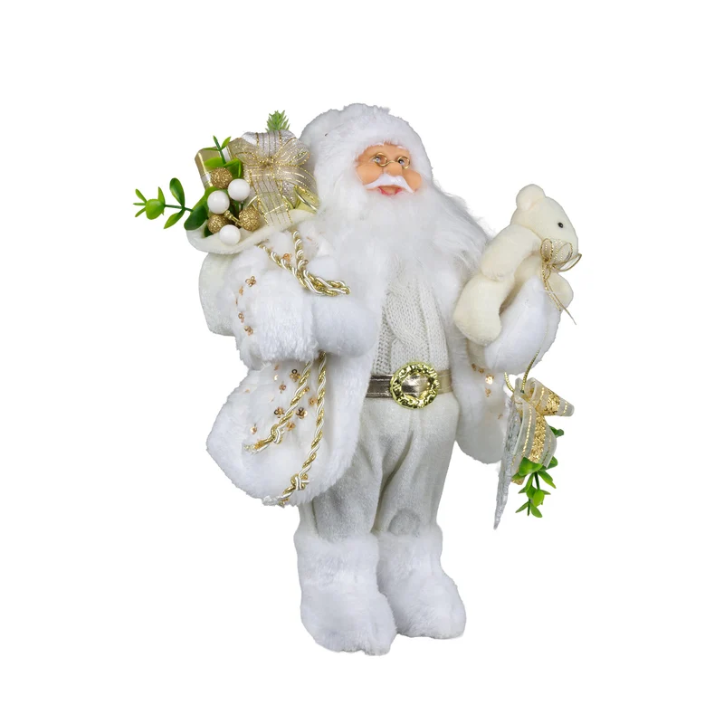Weihnachtlicher Santa 30 cm mit weißem langem Mantel