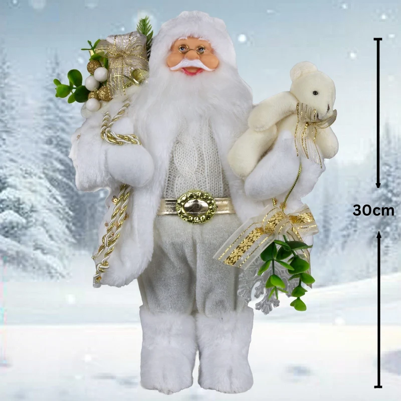 Weihnachtlicher Santa 30 cm mit weißem langem Mantel