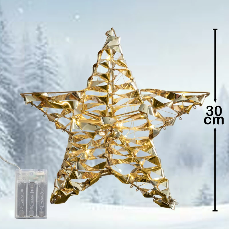 LED Stern Weihnachtsstern warmweiß - Farbe gold - Höhe 30cm – mit Timer