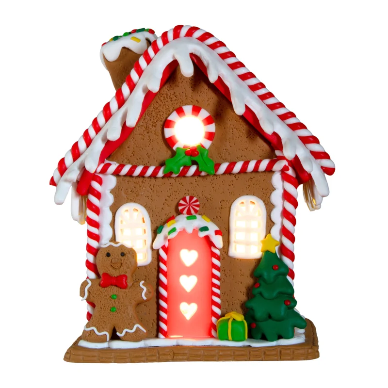 LED Lebkuchenhaus 18cm braun und rot