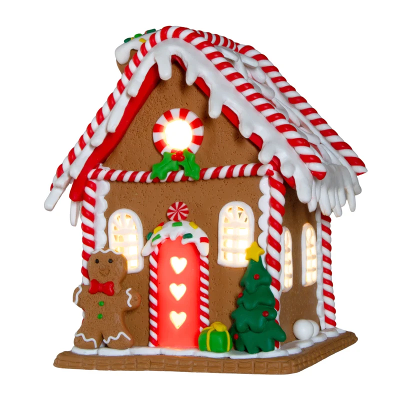 LED Lebkuchenhaus 18cm braun und rot
