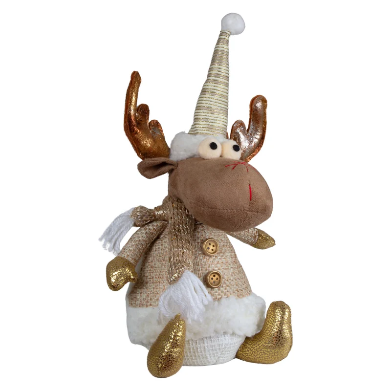 Elch Deko Set 2 Designs sitzend 25cm (31cm) mit goldenen Akzenten, Mütze & Schal