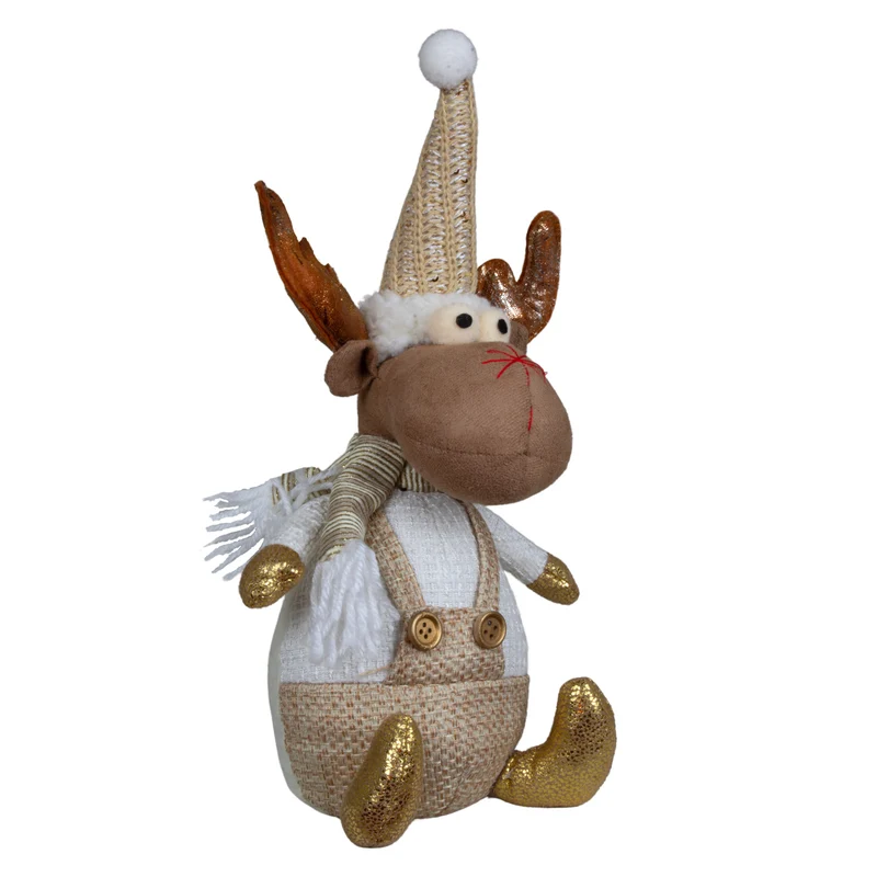 Elch Deko Set 2 Designs sitzend 25cm (31cm) mit goldenen Akzenten, Mütze & Schal