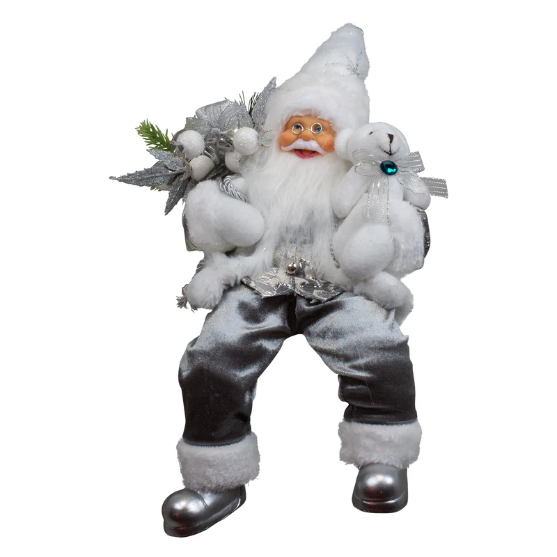 Weihnachtsmann 30 cm Santa mit Kurzem Mantel Teddybär & Geschenken Kantenhocker