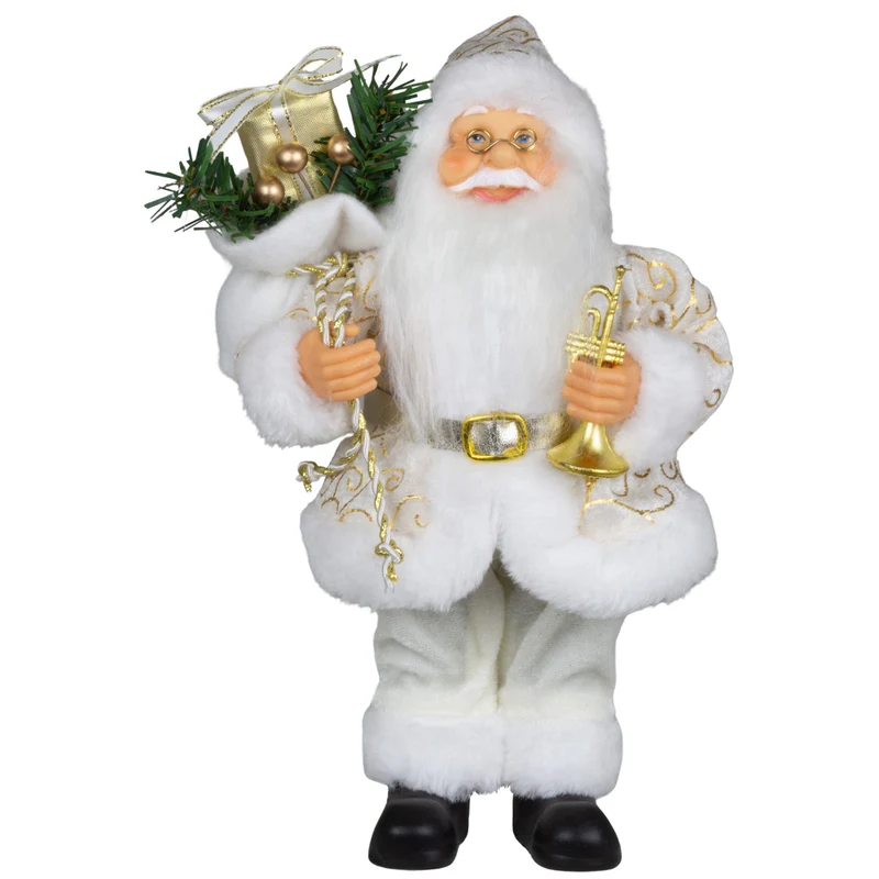 Weihnachtsmann stehend 25cm Santa Claus Figur in Weiß und Gold