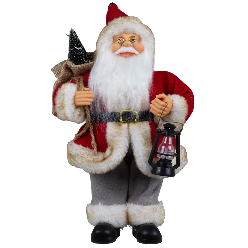 Weihnachtsmann stehend 25cm Santa Claus Dekofigur mit Laterne und Jutesack