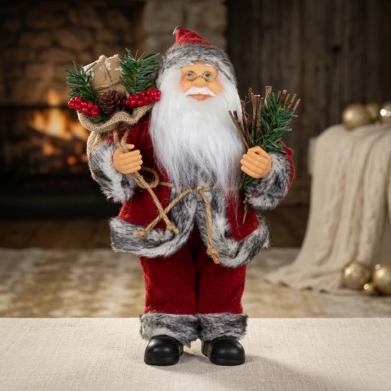 Weihnachtsmann stehend 25cm Santa Claus Dekofigur rot mit Geschenkesack