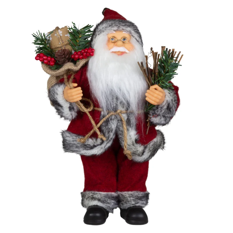 Weihnachtsmann stehend 25cm Santa Claus Dekofigur rot mit Geschenkesack