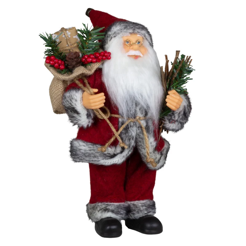 Weihnachtsmann stehend 25cm Santa Claus Dekofigur rot mit Geschenkesack