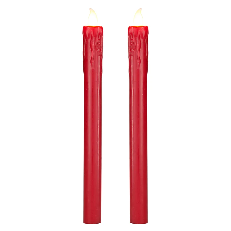 2er Set LED Stabkerzen Echtwachs Rot