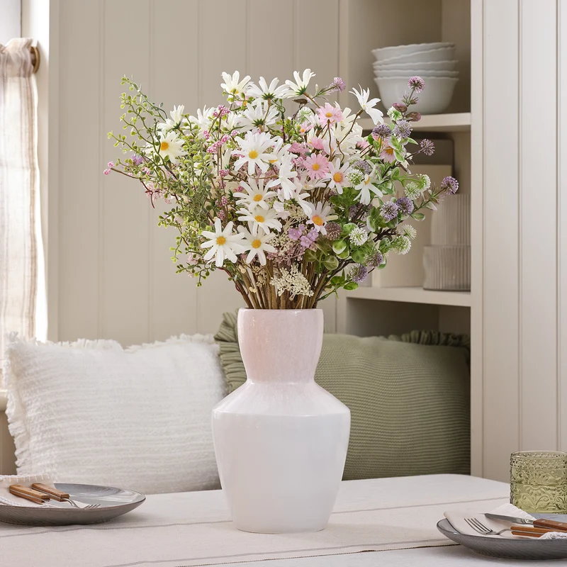 3er Set Kunstblumensträuße „Daisy Dreams“ mit Keramikvase 30 cm in Rosé