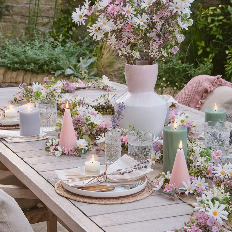 3er Set Kunstblumensträuße „Daisy Dreams“ mit Keramikvase 30 cm in Rosé