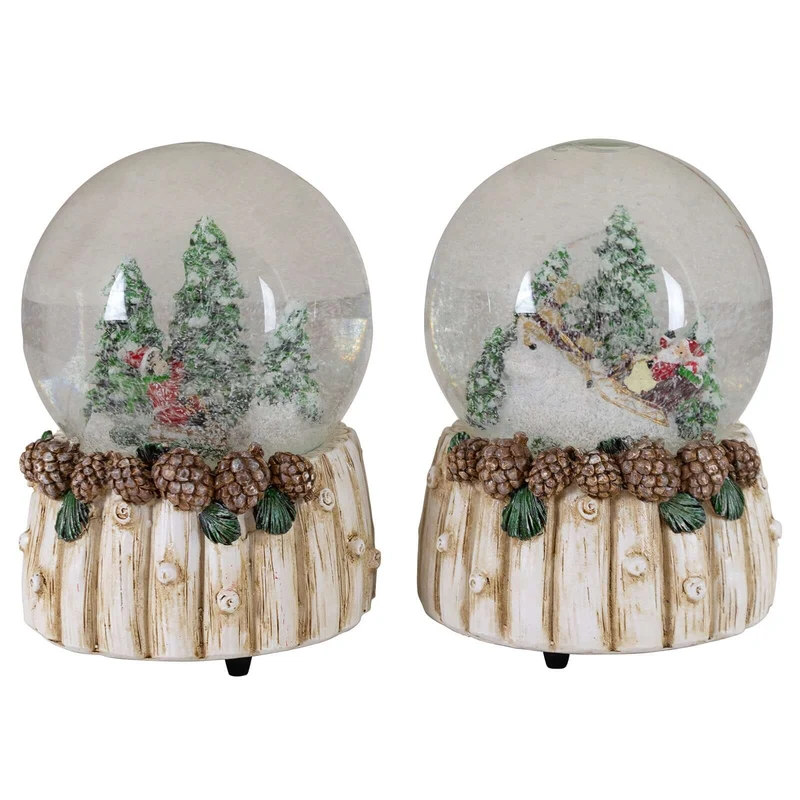 Schneekugeln mit Spieluhr 15cm, 2 Designs im Set