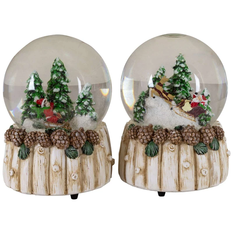 Schneekugeln mit Spieluhr 15cm, 2 Designs im Set