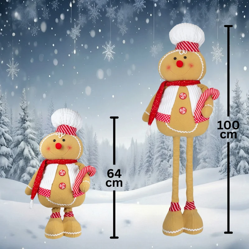 Lebkuchenfiguren ausziehbar 64-100cm (77-115cm) Dekofigur 2 Designs mit Zuckerstange