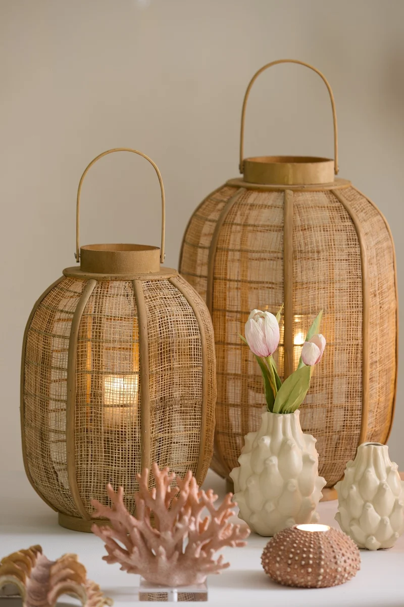 Windlicht CIVENNA Raphia naturell 26×26×35,5cm