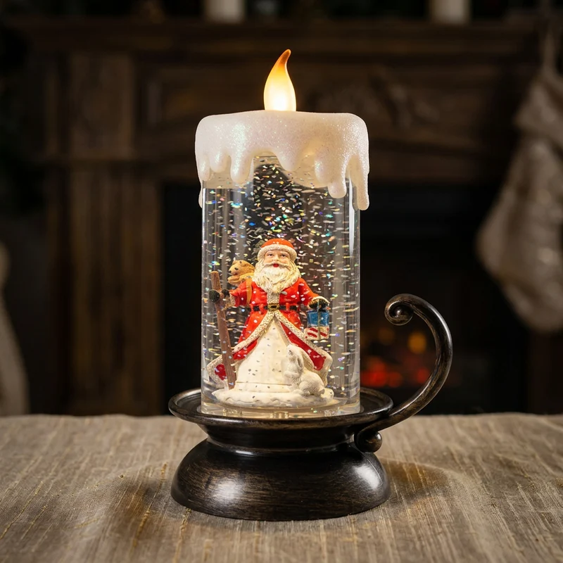 LED Schneelaterne Kerze Weihnachtsmann, 22cm