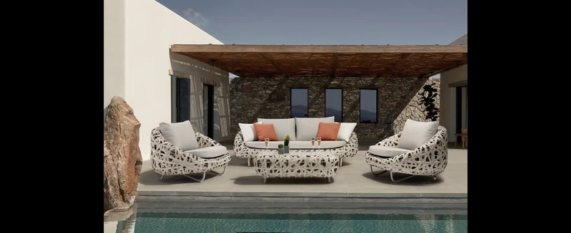 Casa Padrino Luxus Garten Lounge Set Grau 4-teilig 220 x 105 x H. 78 cm - Wetterfest und hochwertig verarbeitet - Moderne Garten Möbel - Luxus Qualität