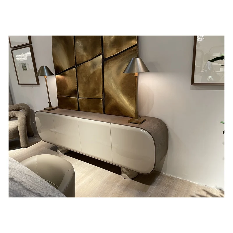 Casa Padrino Luxus Sideboard Hellgrau / Khaki 220 x 42 x H. 76 cm - Sideboard mit Ulmenfurnier - Moderne Wohnzimmer Möbel - Luxus Qualität