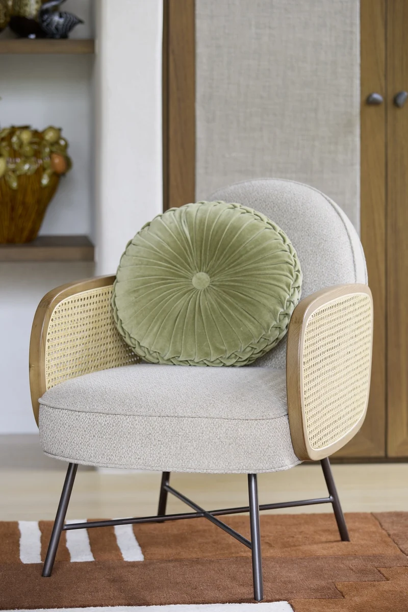 Loungesessel FIENNE beige mit Rattangeflecht