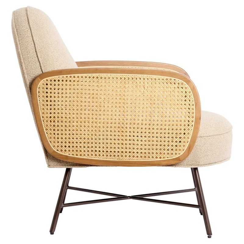 Loungesessel FIENNE beige mit Rattangeflecht