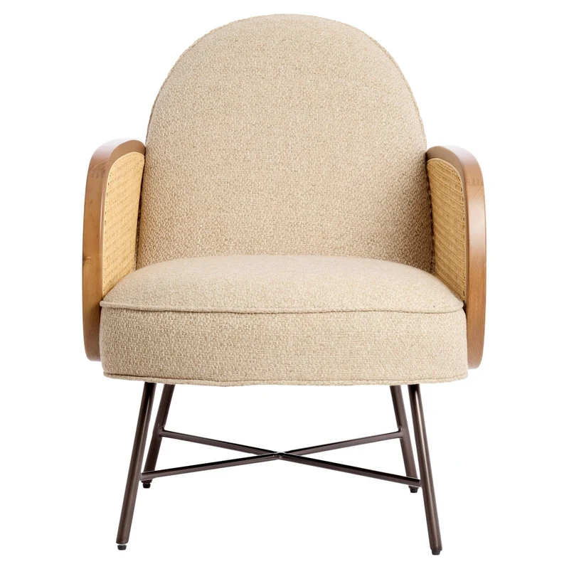 Loungesessel FIENNE beige mit Rattangeflecht