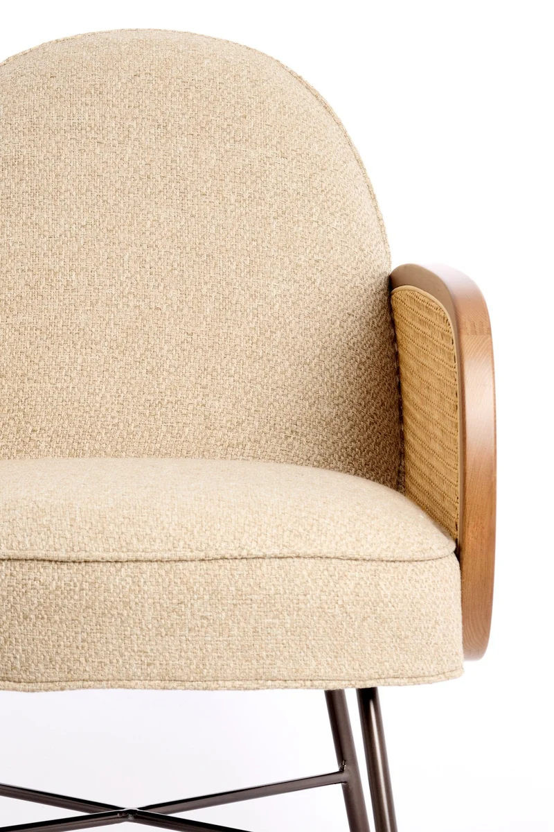 Loungesessel FIENNE beige mit Rattangeflecht