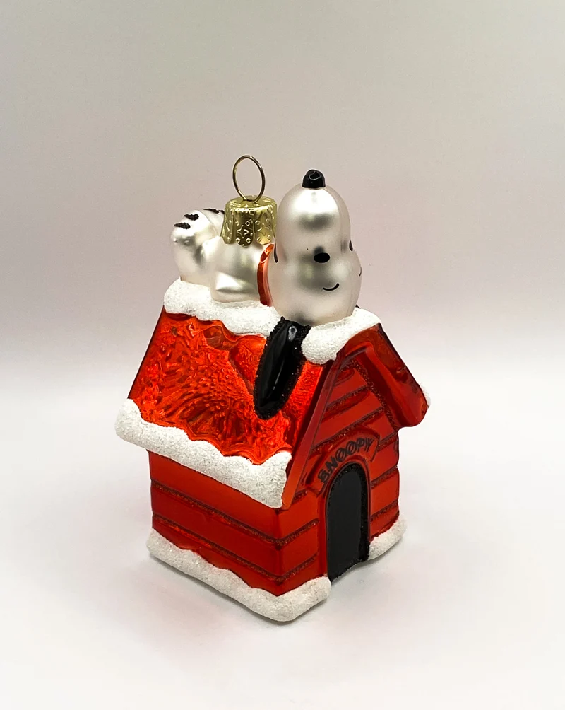 Snoopy liegt auf seiner Hundehütte