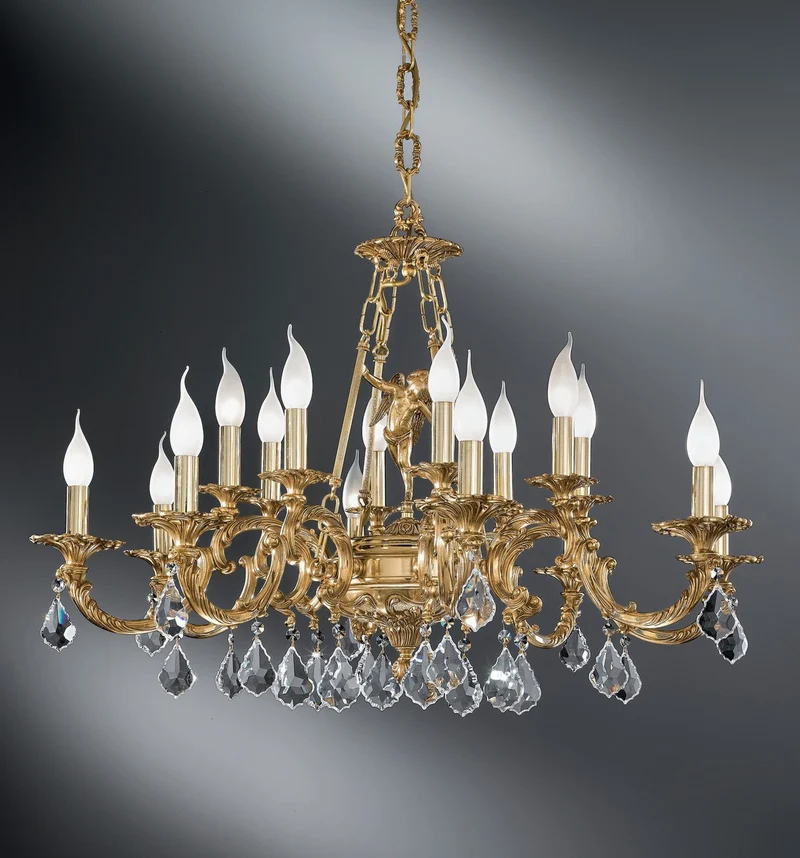 Casa Padrino Luxus Barock Kronleuchter Gold Ø 88 x H. 60 cm - Prunkvoller 16-flammiger Messing Kronleuchter - Barockstil Möbel