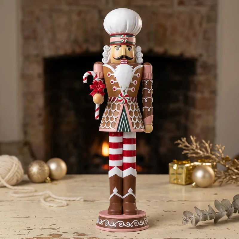 Dekorativer Nussknacker 45cm in braun-pink-rot-weiss / Candy Christmas